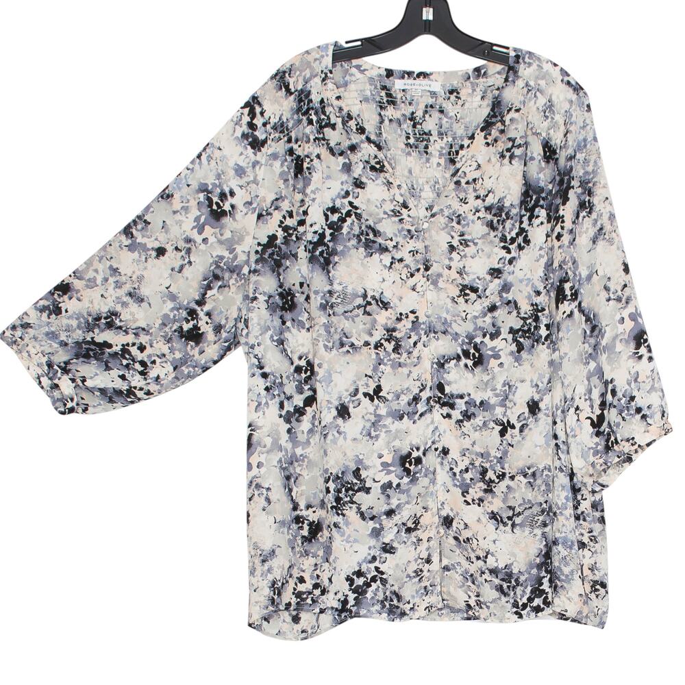 Rose + Olive Top 3/4 Sleeve Cottage Romantic Academia Coastal Boho Button Up 2X